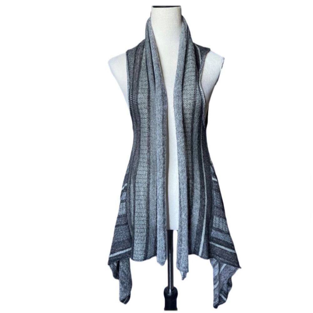 Kaktus Knit Stripes Sweater Vest w/Draped Fabric &Semi-Sheer (Size: Small)